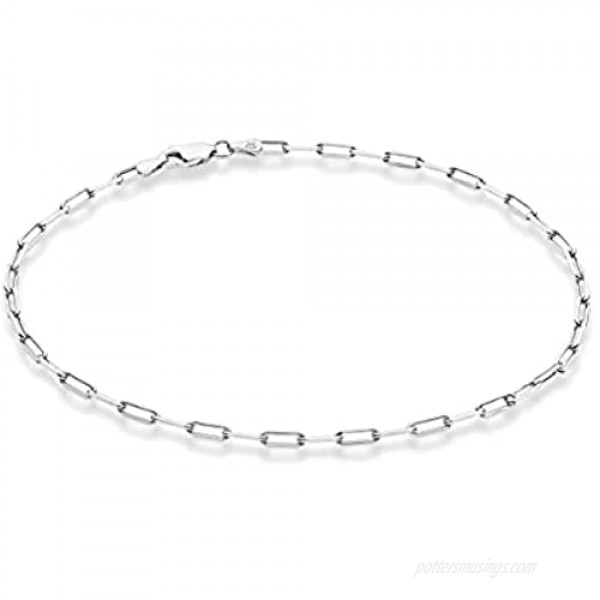 Miabella Solid 925 Sterling Silver Italian 2.5mm Paperclip Link Chain Anklet Ankle Bracelet for Women 9 10 Inch Made in Italy