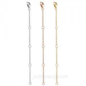 Milacolato 3 Pcs Sterling Silver Necklace Chain Extender in Gold  Rose Gold and Silver Lobster Clasp Bracelet Anklet Extenders Set Adjustable Length 2" 4"