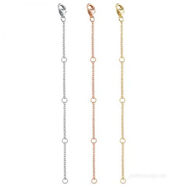 Milacolato 3 Pcs Sterling Silver Necklace Chain Extender in Gold Rose Gold and Silver Lobster Clasp Bracelet Anklet Extenders Set Adjustable Length 2 4