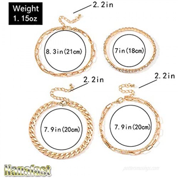 Nanafast 4-6PCS Ankle Bracelets Set for Women Gold Boho Beach Anklet Chain Adjustable Foot Jewelry for Girls Extremely Simple Style