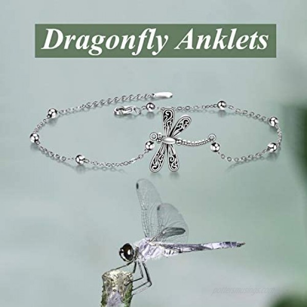 ONEFINITY Dragonfly Anklet Sterling Silver Dragonfly Ankle Bracelet Dragonfly Jewelry for Women Gifts