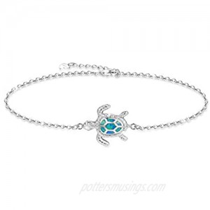 OneSight Blue Opal Sea Turtle Bracelet/Anklet/Necklace/Earring Sterling Silver Bracelets Jewelry for Women Gifts
