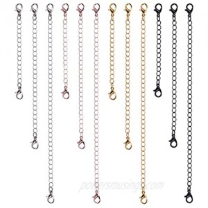 Paxuan 12pcs Silver Rose Gold Black Surgical Stainless Steel Necklace Bracelet Anklet Chain Extender Chain Set Jewelry Extenders 2'' 4'' 6''