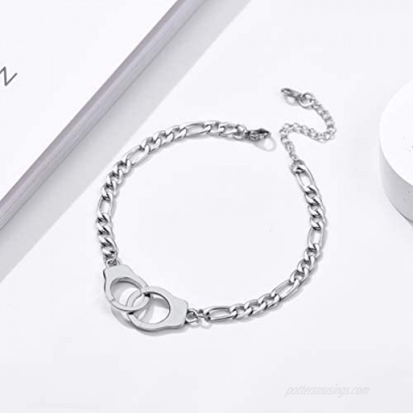 PROSTEEL Stainless Steel Bracelet/Anklet for Men Women Teens Handcuffs Design Best Friend Bracelet Silver/Gold/Black Tone Hypoallergenic Come Gift Box