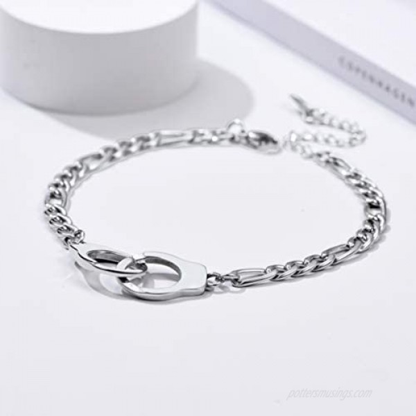 PROSTEEL Stainless Steel Bracelet/Anklet for Men Women Teens Handcuffs Design Best Friend Bracelet Silver/Gold/Black Tone Hypoallergenic Come Gift Box