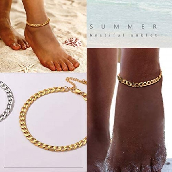 PROSTEEL Stainless Steel Chain Anklets for Men Women Silver/Gold Tone Ankle Bracelets Hypoallergenic 8-10.5 Inch Adjustable Come Gift Box