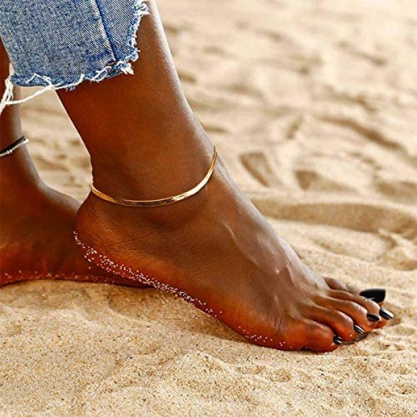 QJLE 18K Gold Plated Flat Snake Chain Link Dainty Ankle Bracelets for Women Boho Cute Summer Beach Anklet Adjustable Foot Jewelry