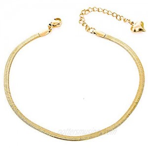 QJLE 18K Gold Plated Flat Snake Chain Link Dainty Ankle Bracelets for Women  Boho Cute Summer Beach Anklet Adjustable Foot Jewelry