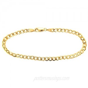 Real 10k Yellow Gold Hollow C-Link and Women Bracelet/Anklet 3.5 mm