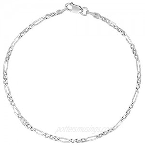 Ritastephens Sterling Silver or Gold Tone Italian 2.1mm Figaro Link Chain Anklet  Bracelet  or Necklace