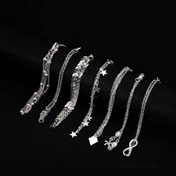 Softones 16Pcs Ankle Bracelets for Women Girls Gold Silver Two Style Chain Beach Anklet Bracelet Jewelry Anklet Set Adjustable Size