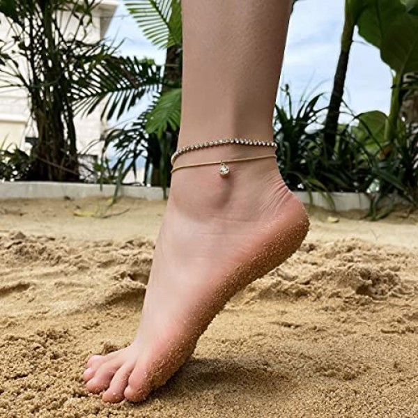 sovesi Gold Ankle Bracelet for Women Stainless Steel Cuban Link Tennis Gold Anklets for Women