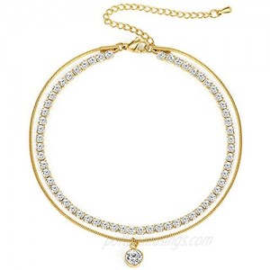 sovesi Gold Ankle Bracelet for Women Stainless Steel Cuban Link Tennis Gold Anklets for Women
