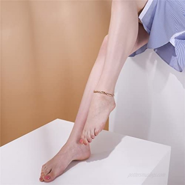 U7 Women Girls Barefoot Jewelry 18K Gold or Rose Gold Stainless Steel Infinity/Heart Charm/Rope/Figaro/Cuban Chain Anklet Foot Bracelet 25-30 cm Long