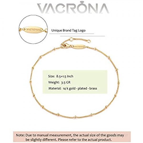 VACRONA Gold Anklets for Women 14K Gold Plated Boho Beach Beaded Chain Anklet Dainty Turquoises Evil Eye Ankle Bracelet Adjustable Chain Anklet Foot Jewelry