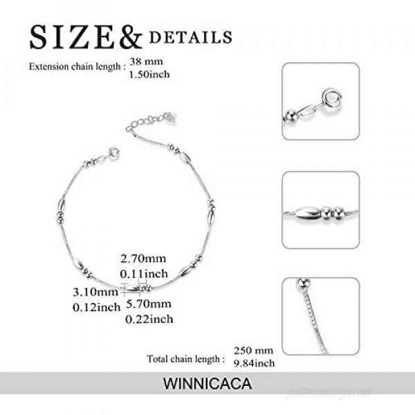 WINNICACA s925 Sterling Silver Compass/Bead/Opal/Turtle/Shell/Unicorn/Infinity/Heart/Cow Ankle Bracelets for Women Girls Gifts Birthday for Her