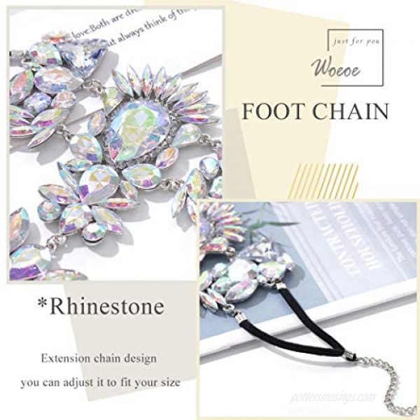 Woeoe Rhinestone Anklet Silver Crystal Barefoot Sandals Foot Chain Pearl Anklets Foot Chain Beach Foot Charm Jewelry for Women and Girls（pack of 1）
