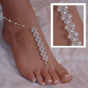 Xiboya textile Pearl Barefoot Foot Jewelry Anklet for Sandals& Beach Wedding(1 Pair)