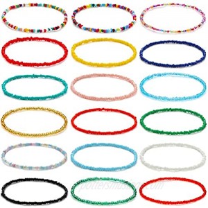 XIJIN 18 Pieces Elastic Beaded Anklets for Women Girls Handmade Beach Boho Colorful Beads Ankle Bracelets Set