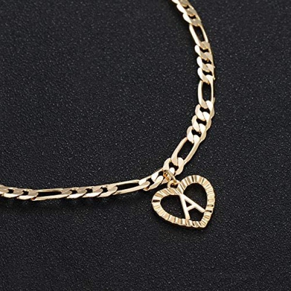 YANODA Initial Ankle Bracelets for Women 14K Gold Plated Layered Figaro Chain Letter Initial Anklets Handmade Layered Heart Ankle Bracelets Personalized Gifts for Women Teen Girls