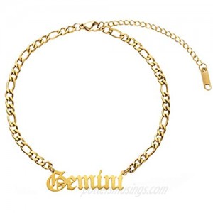 Zealmer Old English Gold Plated Stainless Steel Zodiac Letter Anklet Birthday Gift