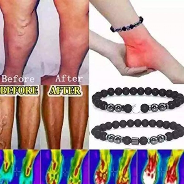 ZHUANMONI Anti-Swelling Black Obsidian Anklet Adjustable Weight Loss Magnet Anklet Black Bracelet Black Obsidian Anklet for Men/Women (5 PCS)