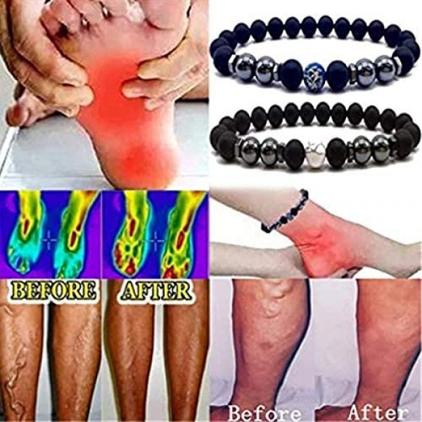 ZHUANMONI Anti-Swelling Black Obsidian Anklet Adjustable Weight Loss Magnet Anklet Black Bracelet Black Obsidian Anklet for Men/Women (5 PCS)