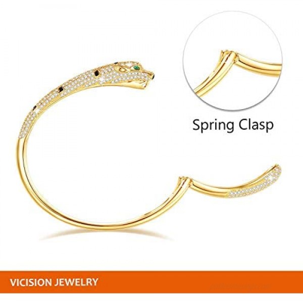 18K Real Gold Plated Panther Bangle Bracelet for Women with Top Cubic Zirconia Cuff Jewelry by Vicision