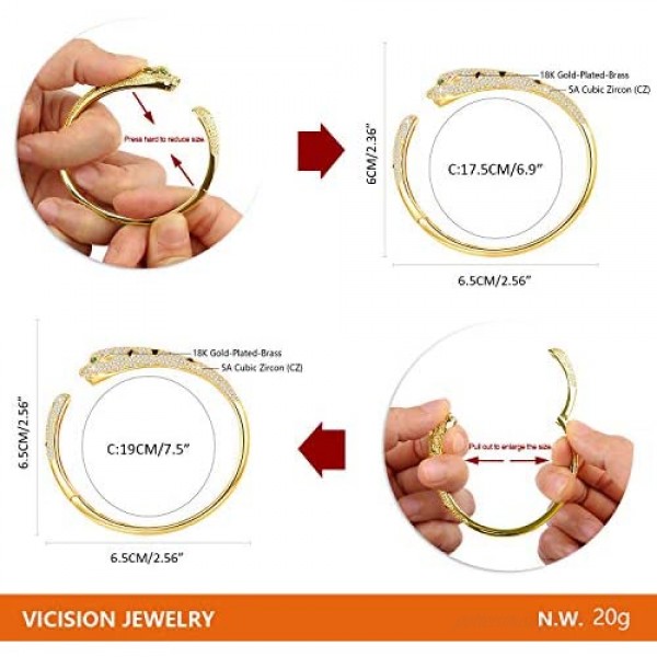 18K Real Gold Plated Panther Bangle Bracelet for Women with Top Cubic Zirconia Cuff Jewelry by Vicision