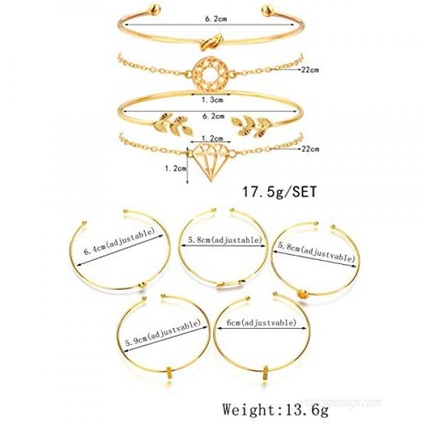 19pcs Multiple Layered Stackable Open Cuff Wrap Bangle Rose gold Gold Bracelets for Women Jewelry Adjustable Bangles for Girls Set Gifts