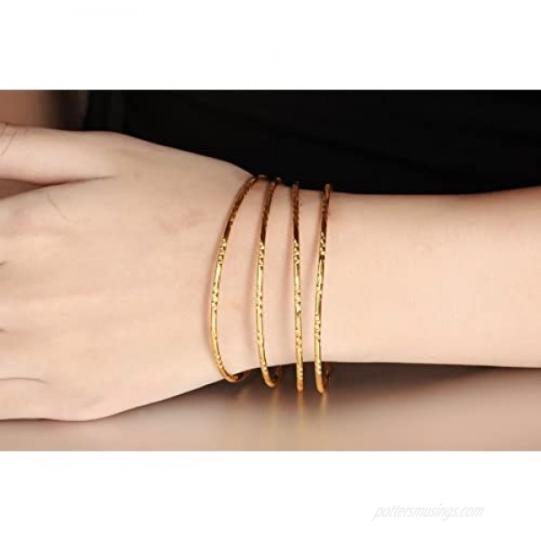 4 Sets Gold Tone Stainless Steel Multi Textured Round Bangle Bracelet Set For Women Girls