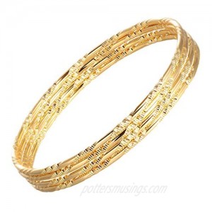 4 Sets Gold Tone Stainless Steel Multi Textured Round Bangle Bracelet Set For Women Girls