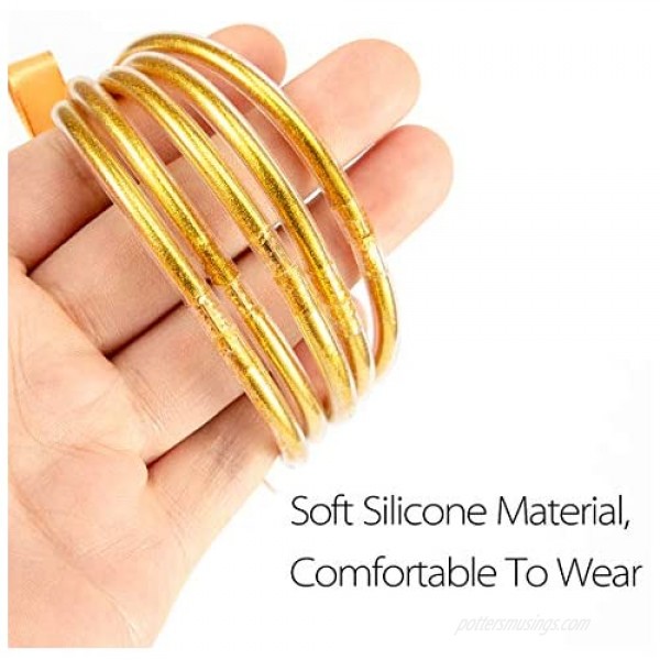 5 Pack Glitter Filled Bangles- Soft Glitter Silicone Bracelet Sparkling Fashion Bangles