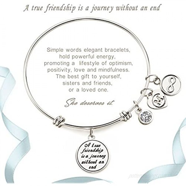 A True Friendship is a Journey Without an end Womens Charm Bangle Bracelet Jewelry Gifts