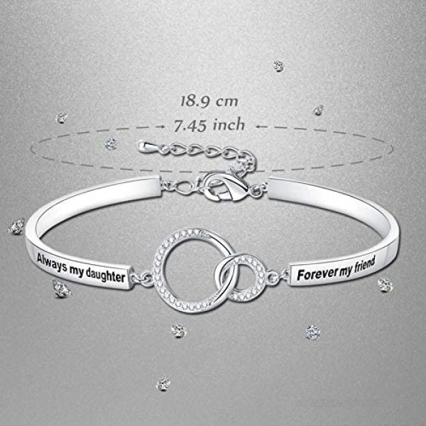 Ado Glo Mother’s Day Bracelet Gifts Always My Daughter/Mom/Sister Forever My Friend Circles Bangle White Gold Plated Fashion Jewelry Birthday Anniversary for Women and Girls
