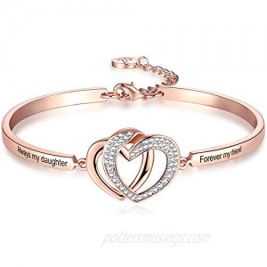 Aihitero Mother’s Day Bracelet Gifts  Always My Daughter Forever My Friend Love Heart Bangle  Women Girls Rose Gold Jewelry  Birthday Anniversary Wedding Christmas Present from Parents Dad Father Mom