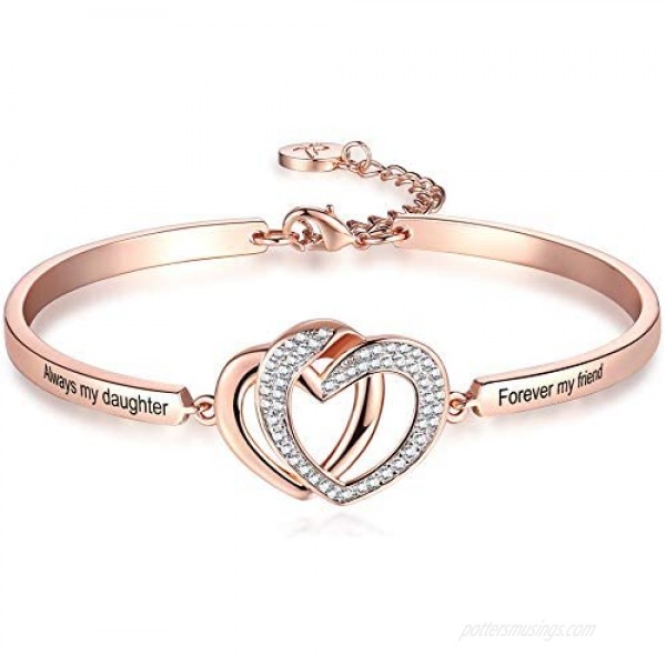 Aihitero Mother’s Day Bracelet Gifts Always My Daughter Forever My Friend Love Heart Bangle Women Girls Rose Gold Jewelry Birthday Anniversary Wedding Christmas Present from Parents Dad Father Mom