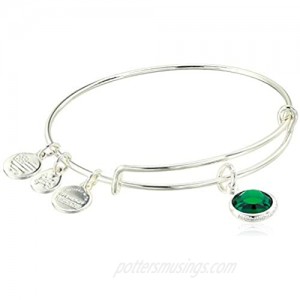 Alex and Ani Replenishment 19 Women's Swarovski Code Charm Bangle May  Emerald Color  Shiny Silver  Expandable