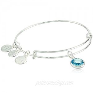 Alex and Ani Women's Swarovski Color Code Bangle March Aquamarine Bracelet  Shiny Silver  Expandable