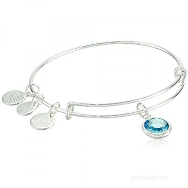 Alex and Ani Women's Swarovski Color Code Bangle March Aquamarine Bracelet Shiny Silver Expandable
