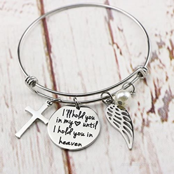 Awegift MEMGIFT Memorial Jewelry Loss of Loved Mom Dad Grandma Expandable Bracelet Angel Wing I'll Hold You in My Heart Until I can Hold You in Heaven