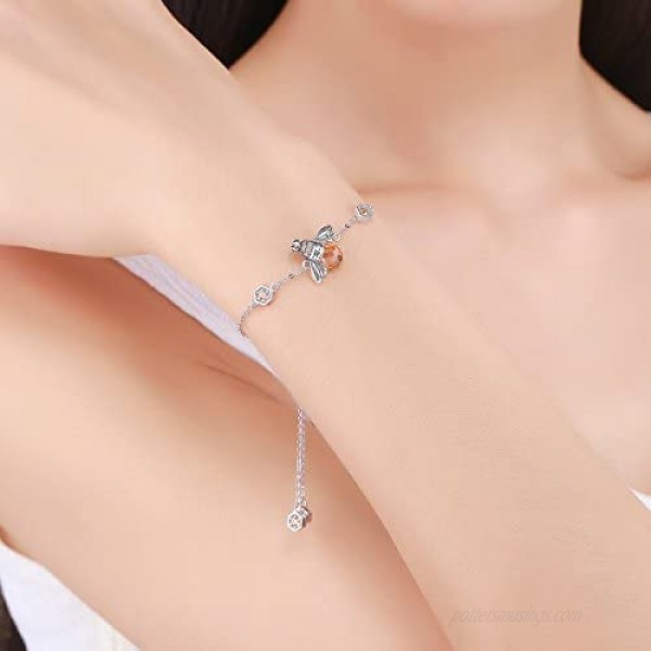 BAMOER 925 Sterling Silver Cute Bee Drop Earrings and Necklace Pendant Charm for Women Teen Girls Bee Jewelry Set
