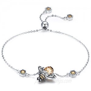 BAMOER 925 Sterling Silver Cute Bee Drop Earrings and Necklace Pendant Charm for Women Teen Girls Bee Jewelry Set