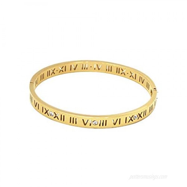Baoli Zircon Jewelry Roman Numerals Bangle Bracelet for Women (Yellow Gold)