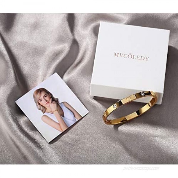 Christmas Gift MVCOLEDY Jewelry Gold /White Gold Plated Bangle Bracelet Heart Stone Stainless Steel with Crystal Bangle Bracelets for Women Jewelry Size 6.7 Inches