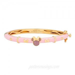 Disney Minnie Mouse Jewelry Pink Glitter Bangle Bracelet with Yellow Gold Plating