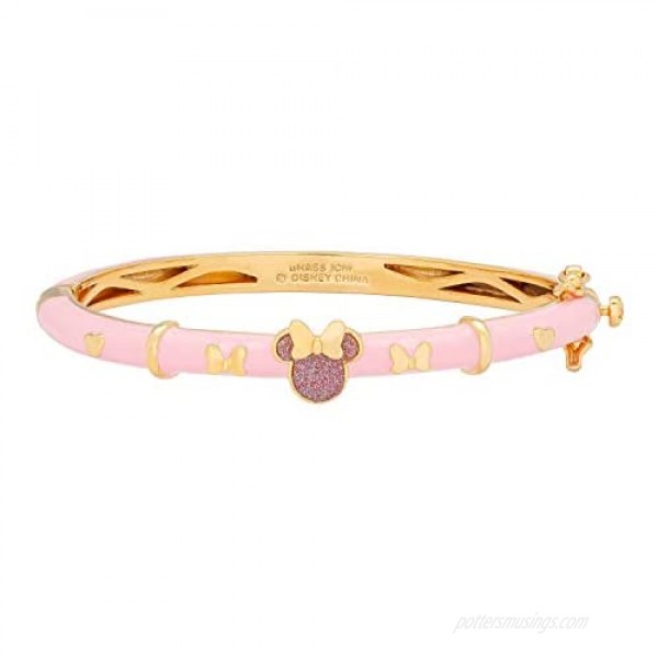 Disney Minnie Mouse Jewelry Pink Glitter Bangle Bracelet with Yellow Gold Plating