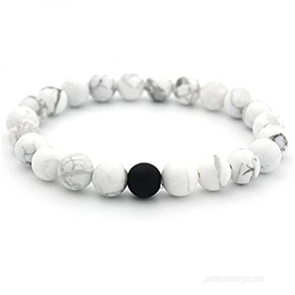 Feisuo Bracelet Mens Womens Bangle Couples Bracelets Black Matte Agate & White/Black Beads Bracelet of 2 PCS