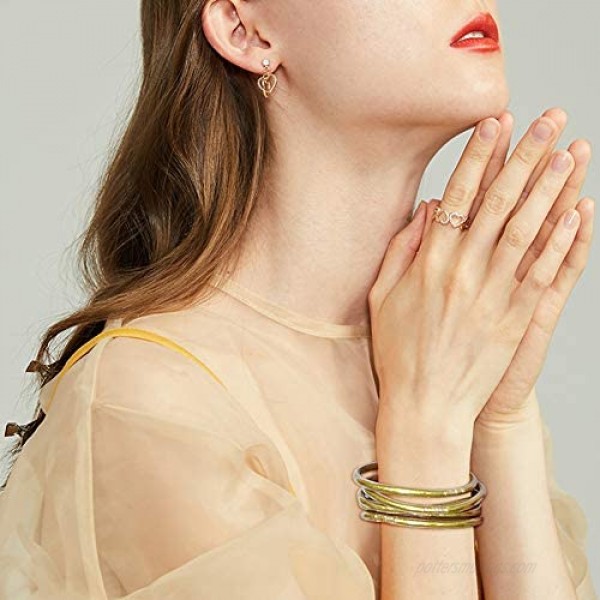 Glitter Jelly Bangle Bracelet Set - Gold Powder Lining Fashion Jewelry - Lightweight Cute Bracelets for Women Girl