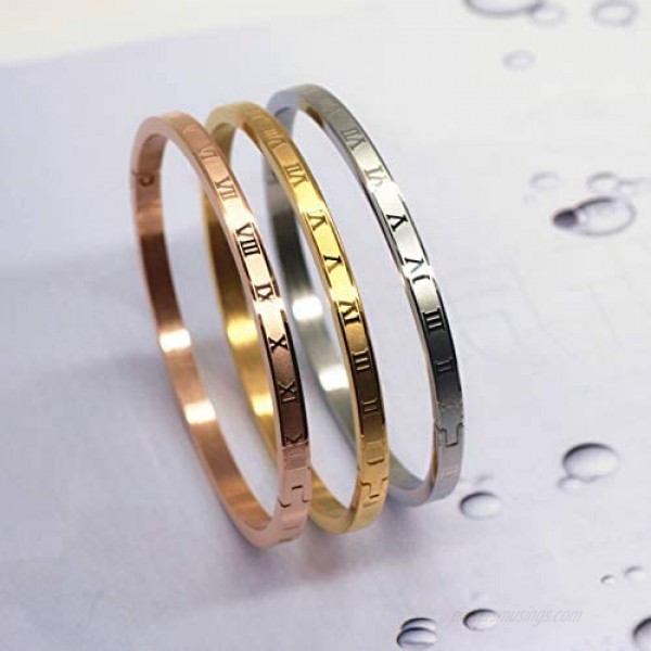 Gold Silver Rose Gold Plated Bracelets for Men Women Roman Numeral Bangle Bracelet Stainless Steel Personalized Engraved Unisex Gift